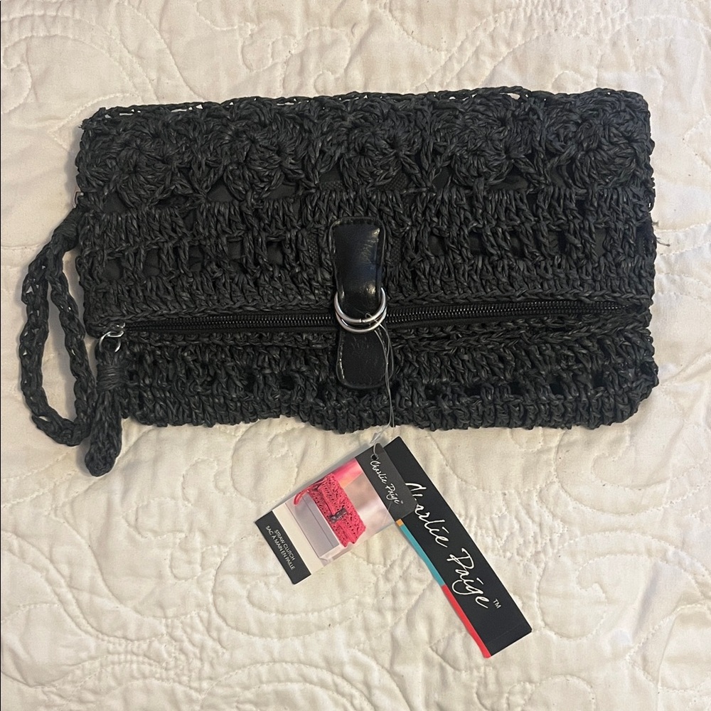 Charlie Paige Black Straw Wristlet
